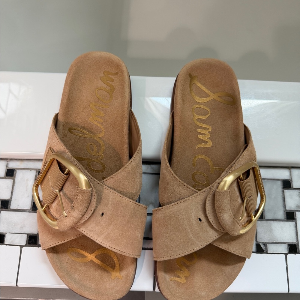 Sam Edelman Darla Slide Sandal with Gold Buckle Accent - Picture 3 of 4